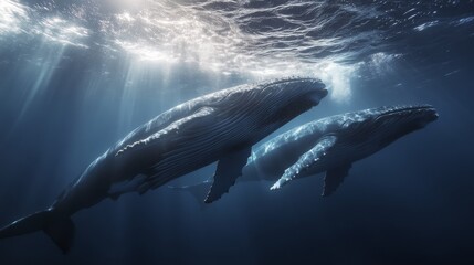 Naklejka premium Mammals Interacting with Bioluminescent Sea Life