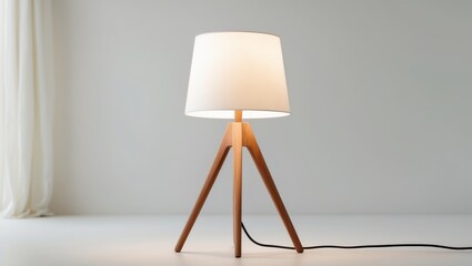 Modern Wooden Tripod Table Lamp with White Shade