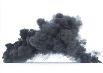 Dark grey smoke cloud isolated on white background.