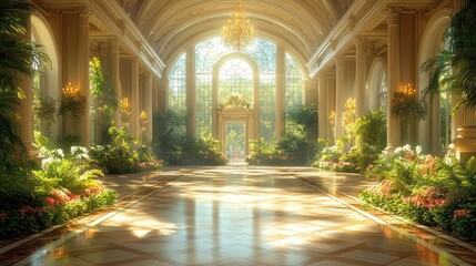 Fototapeta premium Elegant indoor garden with lush greenery and light.