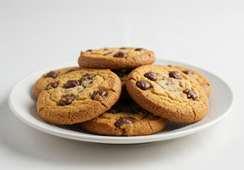 Chocolate chip cookie on white background close-up