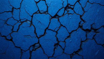 A close-up image of a blue surface with a network of deep, jagged cracks. The cracks create a pattern of irregular shapes and form a textured surface