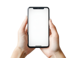 Hands Holding Smartphone with Blank Screen Isolated on White Background for Mockup and Design Presentation