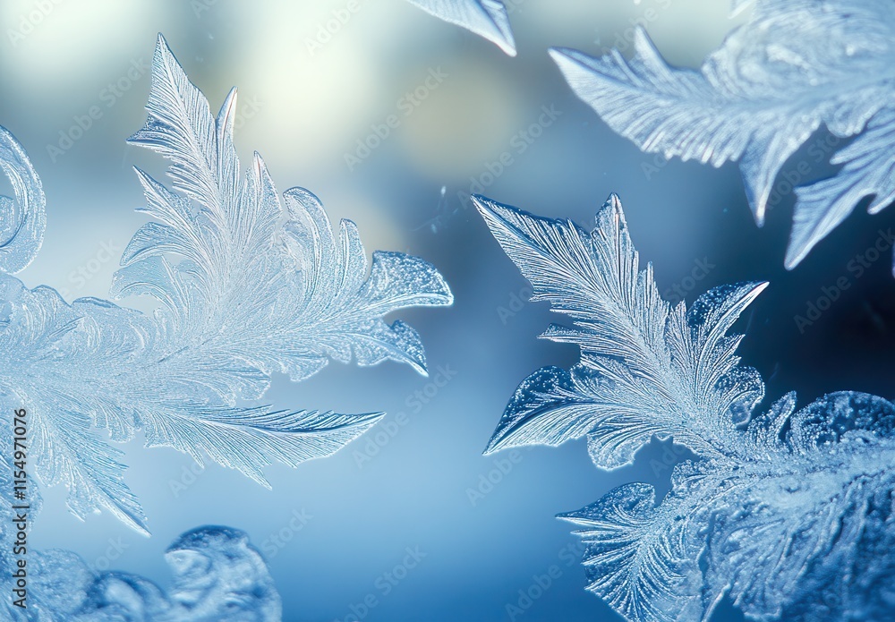 Poster intricate patterns of frost on a window revealing beautiful ice crystals reflecting light in a winte