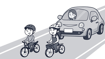 自転車で並んで走る人物（1トーン）