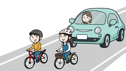 自転車で並んで走る人物（カラー）