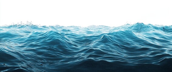 Blue ocean waves against white background.