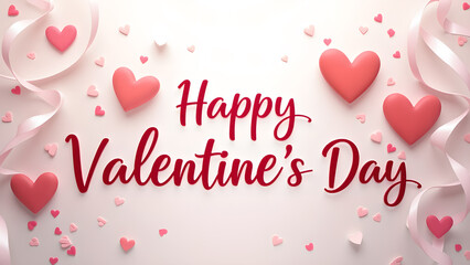 Happy Valentine's Day card with hearts and ribbons. Romantic and festive design.