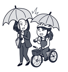 傘さし自転車と接触する人（人物のみ・1トーン）