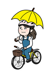 傘をさして自転車に乗る人（人物のみ・カラー）