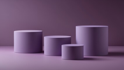Three Purple Cylindrical Platforms on Purple Background