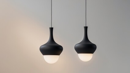 Two black lanterns hanging from the ceiling