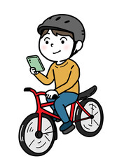 自転車でスマホを見る人（肌色白）