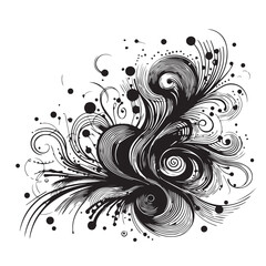 Fototapeta premium Abstract swirling lines and dots black color only vector illustration black color silhouette white background