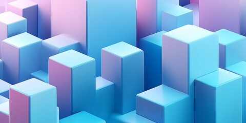 Obraz premium Abstract 3D rendering of pastel blue and pink cubes forming a city-like landscape.
