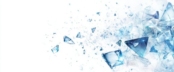 Abstract blue ice shards exploding on white background.