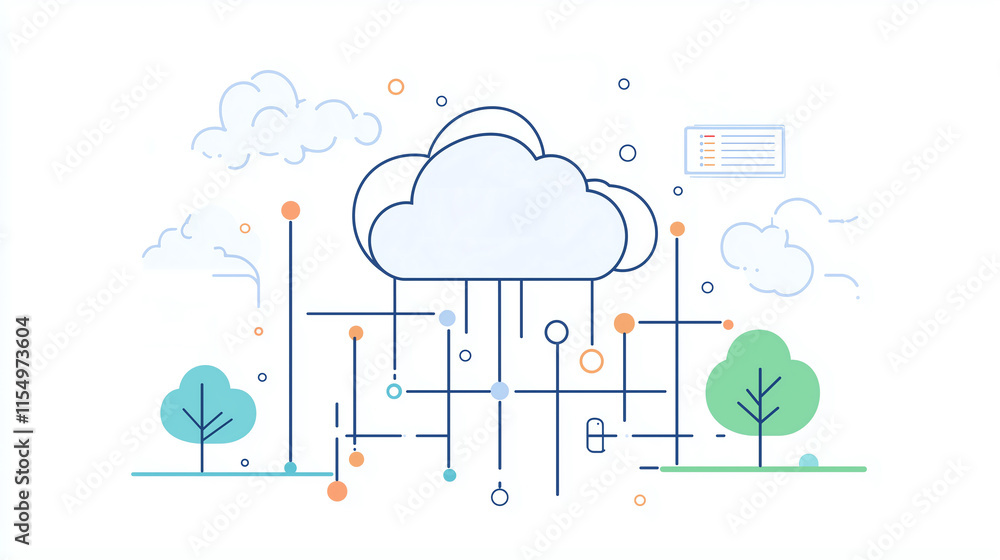 Poster an outlined cloud with a refresh icon, glowing data nodes, and clean tech-inspired visuals. this des