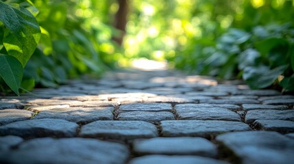 Rustic stone tabletop in a lush outdoor garden, framed by blurred tropical leaves