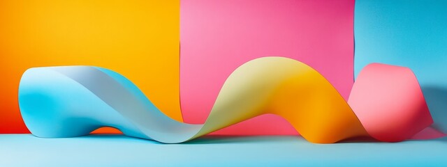 Abstract colorful paper wave on pastel background.