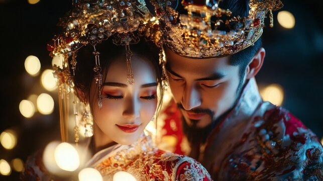 Elegant Couple In Traditional Chinese Wedding Attire