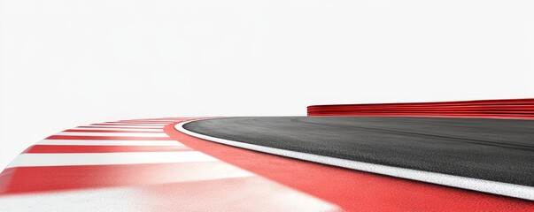 Race track curve with red and white lines.