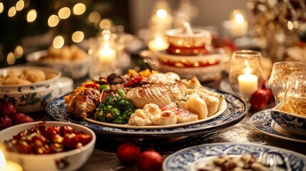Fototapeta premium Festive Christmas Dinner Table Food Platter