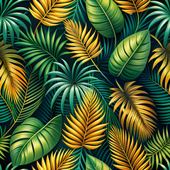 Tropical Green and Gold Seamless Pattern for Summer Designs.