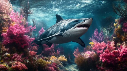 Fototapeta premium Vibrant Predators in Colorful Coral Reef Scene