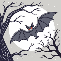 Fototapeta premium A spooky Halloween design featuring a bat flying across a moonlit night sky, perfect for Halloween-themed projects and decorations.