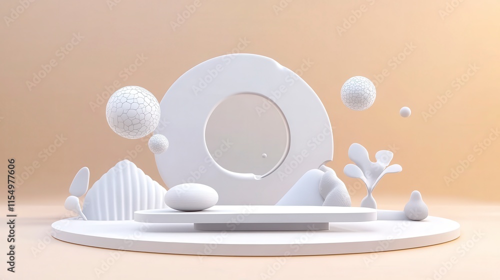 Aufkleber a minimalist 3d composition featuring white geometric shapes and soft forms against a pale backdrop,