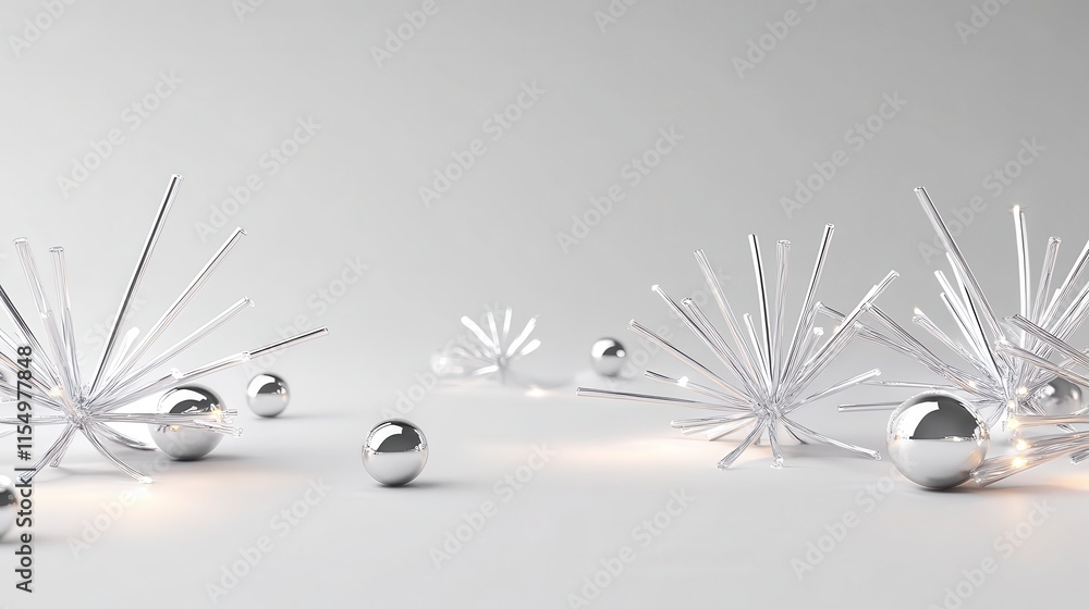 Aufkleber a serene scene featuring intricate snowflake-like shapes and shiny spheres, emphasizing elegance and