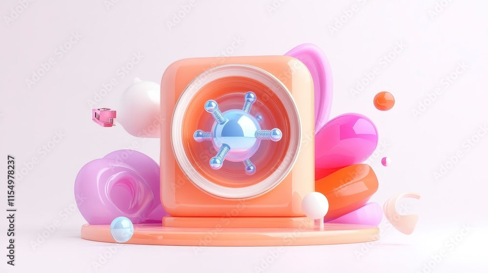 Aufkleber a vibrant abstract design featuring a central spherical element surrounded by colorful, organic shap