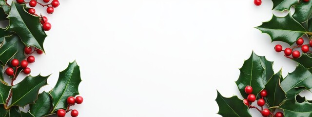 Fototapeta premium Festive Christmas Holly Border.