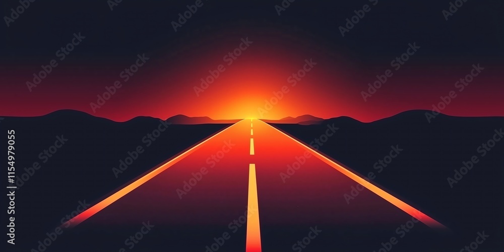 Poster a professional flat icon of an empty straight road with perspective effect, soft curves, and bold li
