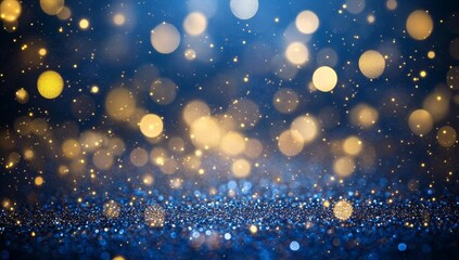 Gold stars and bauble ornaments on dark blue background.