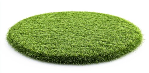Round patch of lush green grass isolated on white background.