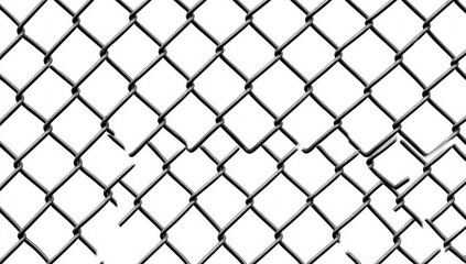 Fototapeta premium Damaged chain link fence isolated on white. (1)