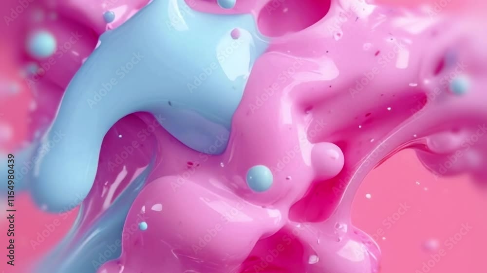 Aufkleber Delicate animation of an abstract composition where pastel pinks and blues shimmer and flow. Smooth lines move, drips and splashes add vibrancy, creating volume and weightlessness