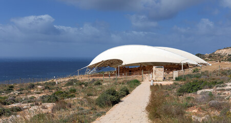 Mnajdra megalithic temple complex, on the southern coast of the Mediterranean island of Malta