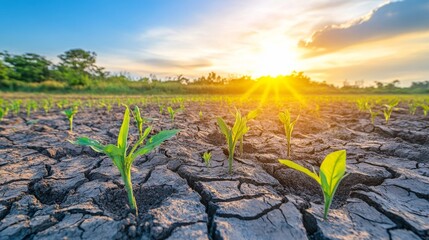 Drought Affects Plants on Parched Ground Under Bright Sun