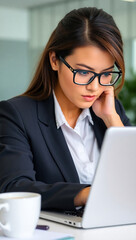 Businesswoman at Work: Confident Woman Using Laptop in Office