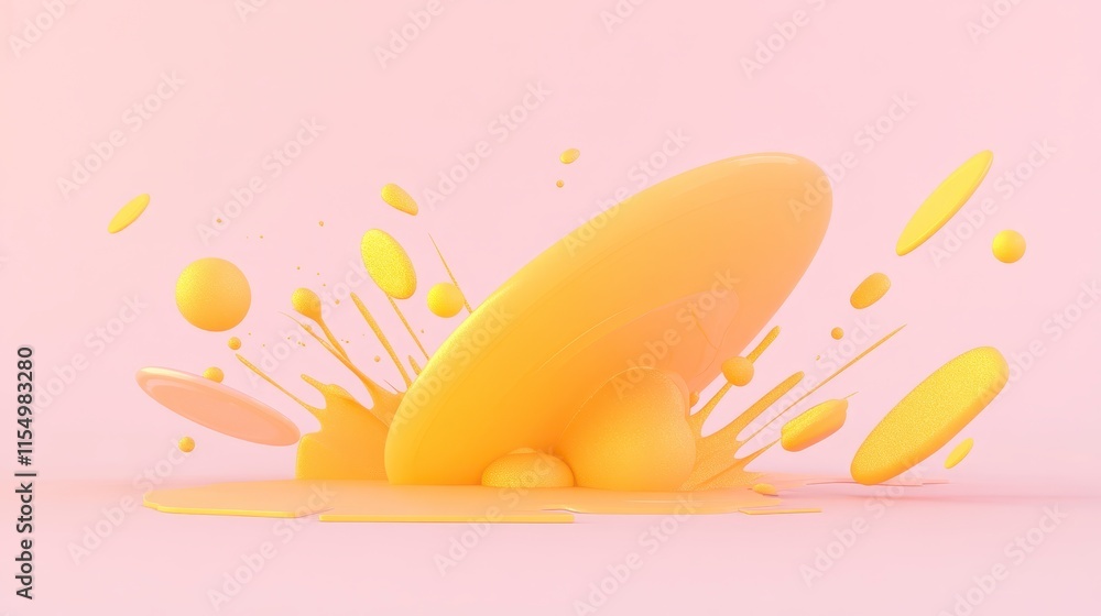 Aufkleber a vibrant yellow splash against a soft pink background, creating a dynamic and playful visual effect