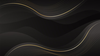 Abstract black luxury wave background with gold lines. Elegant gradient modern wallpapers. Suitable for templates, banners, sales, ads, events, awards, web and pages