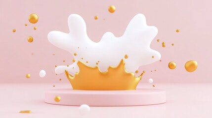 A playful splash of white and yellow elements against a soft pink background, creating a vibrant and dynamic visual effect.