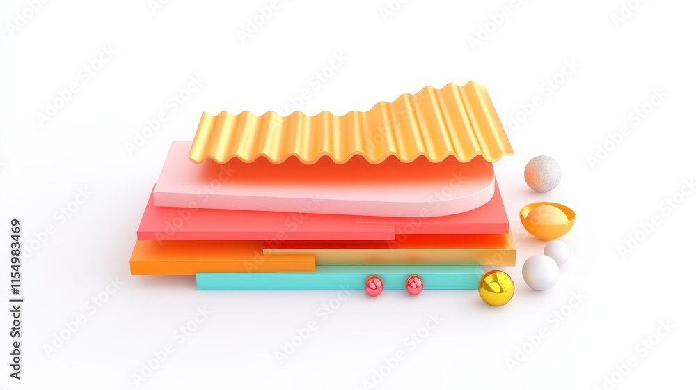 Aufkleber a colorful arrangement of layered shapes, featuring bold colors and playful forms, creating a vibran