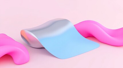 A colorful, abstract composition featuring smooth, wavy shapes in pink and blue, creating a playful and modern aesthetic against a soft background.