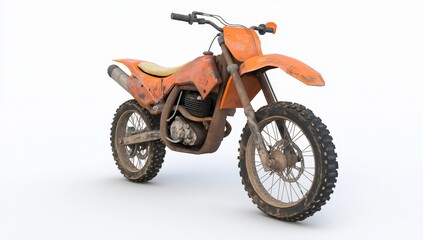 Fototapeta premium Dirty orange motocross bike on white background.