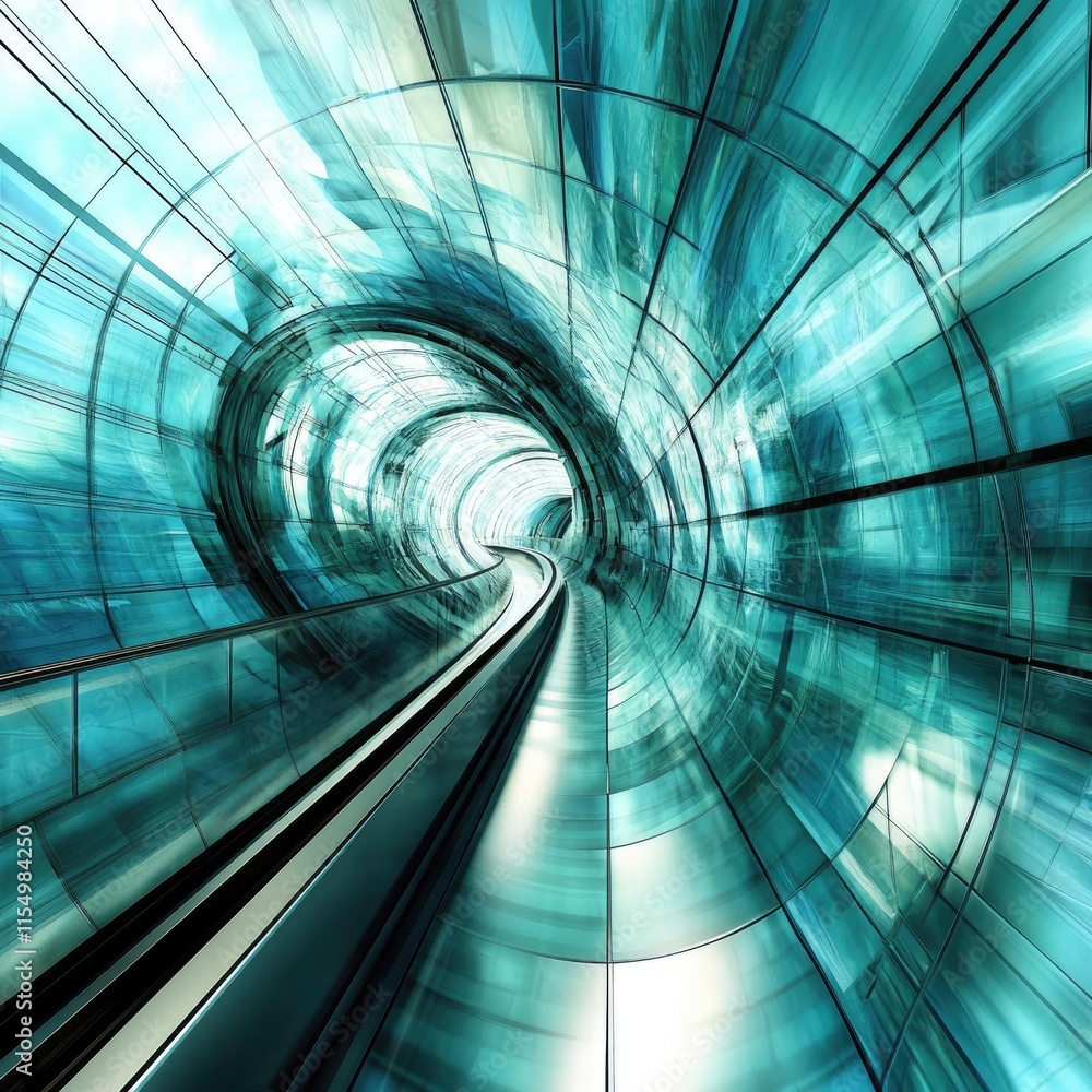 Poster a dynamic, abstract representation of a futuristic tunnel, emphasizing motion and depth.