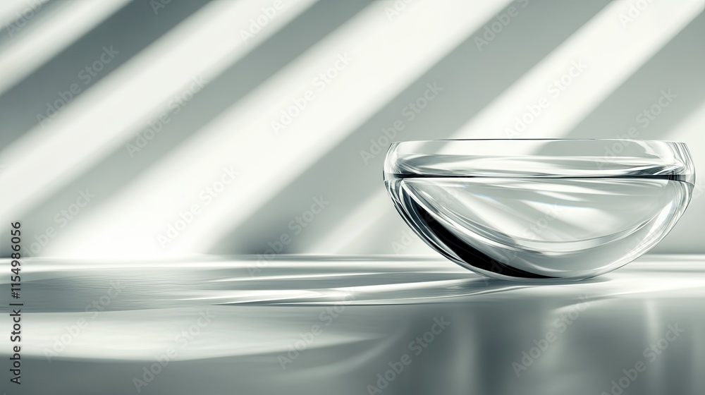 Poster elegant crystal bowl with reflections and light patterns in background