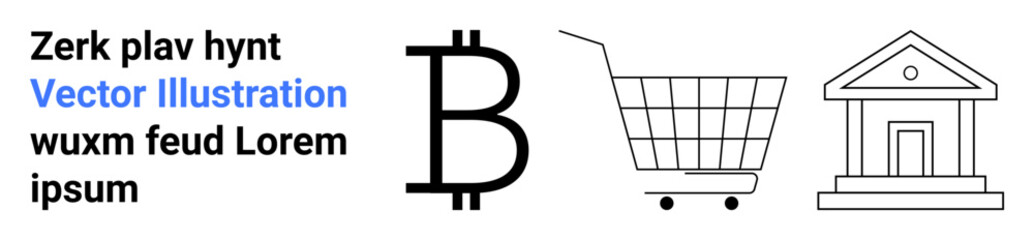 Contains three icons a Bitcoin symbol shopping cart and bank Ideal for financial, technology finance cryptocurrency e-commerce and banking themes Banner for landing page